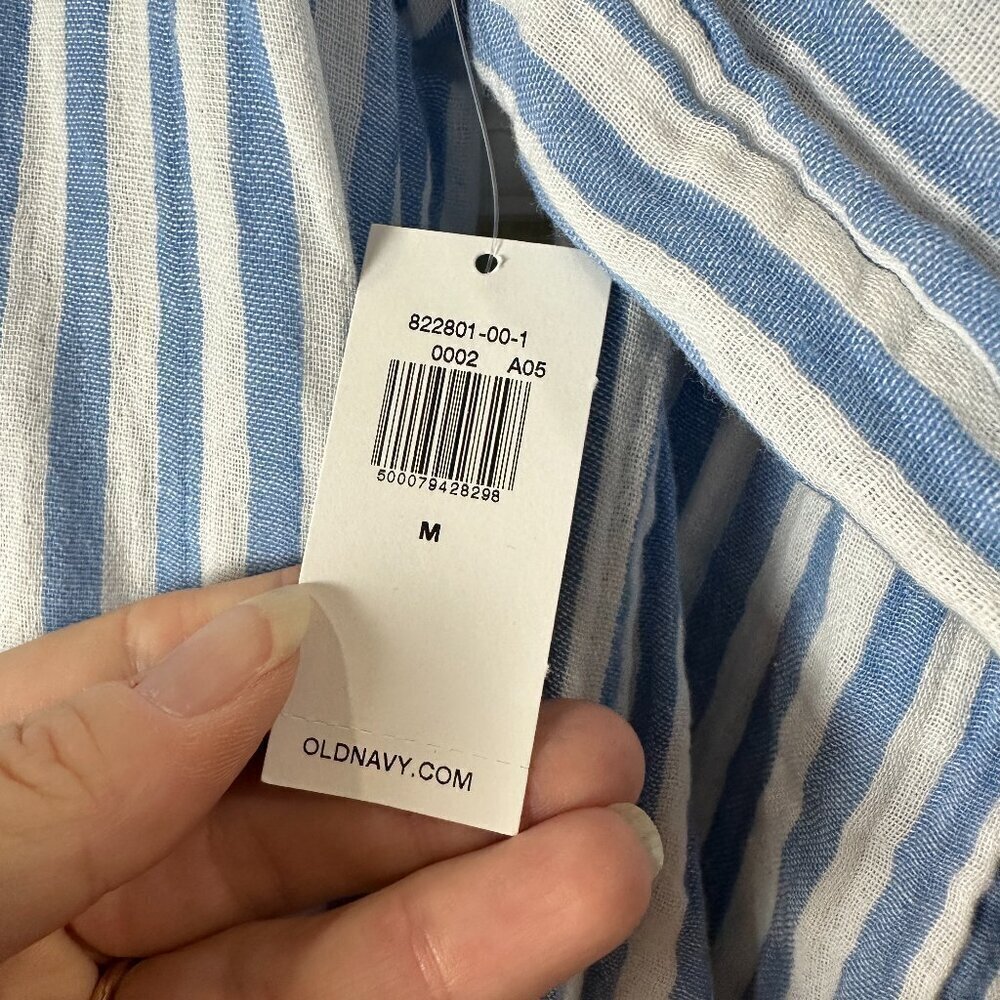 NWT OLD NAVY Linen Blend Striped Button Neck Top Blouse Size Medium - Picture 4 of 7